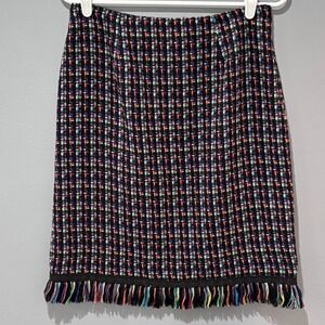 Spenser Jeremy Womens Multicolor Tweed Fringe Pencil Skirt‎ Size 6 Black Rainbow